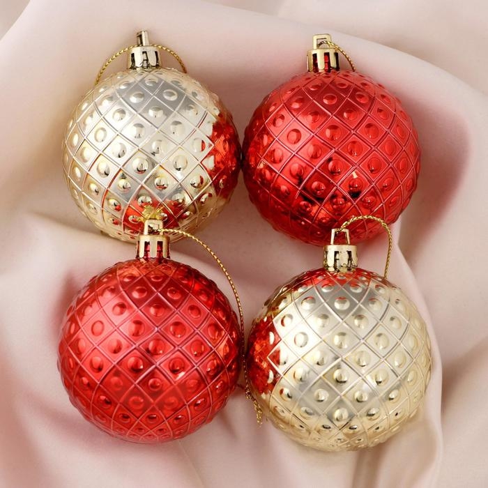 Набор шаров пластик d-6 см, 4 шт Набор шаров пластик d-6 см, 4 шт "Оливия" красный золото