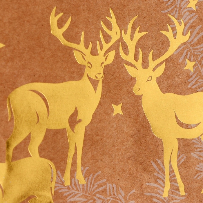 Пакет крафт с золотым тиснением, круглая ручка, Пакет крафт с золотым тиснением, круглая ручка, "Новый год" 33 х 25 х 12 см, 120 г