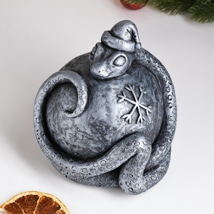 Новый год. Символ 2025. Копилка Новый год. Символ 2025. Копилка "Змея с шаром" 16х16х15см, серебро