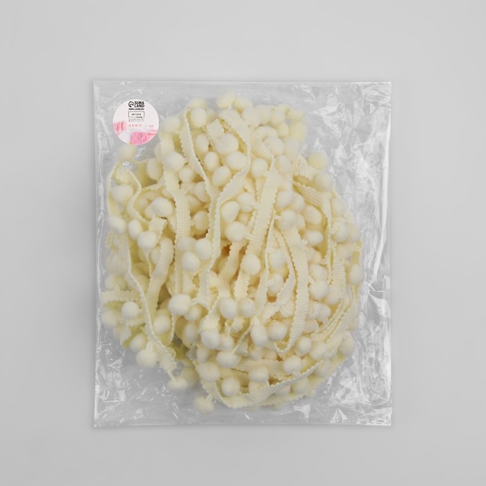 Тесьма декоративная с помпонами, 25 ± 5 мм, 8 ± 0,5 м, цвет молочный Тесьма декоративная с помпонами, 25 ± 5 мм, 8 ± 0,5 м, цвет молочный