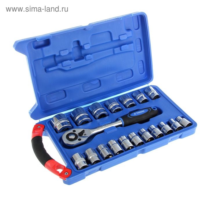 Набор инструментов в кейсе ТУНДРА, автомобильный, CrV, 1/2 Набор инструментов в кейсе ТУНДРА, автомобильный, CrV, 1/2", 19 предметов