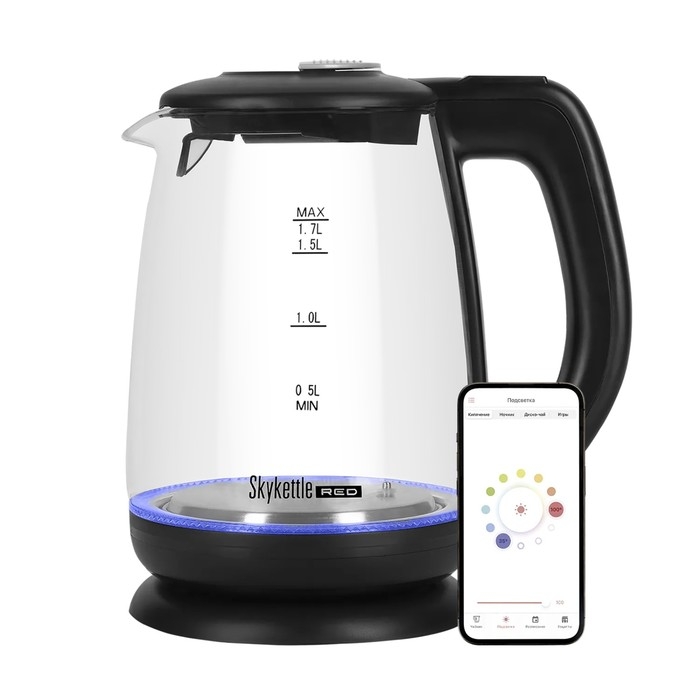 Чайник электрический RED Solution SkyKettle RK-G212S, стекло, 1.7 л, 2200 Вт, чёрный Чайник электрический RED Solution SkyKettle RK-G212S, стекло, 1.7 л, 2200 Вт, чёрный