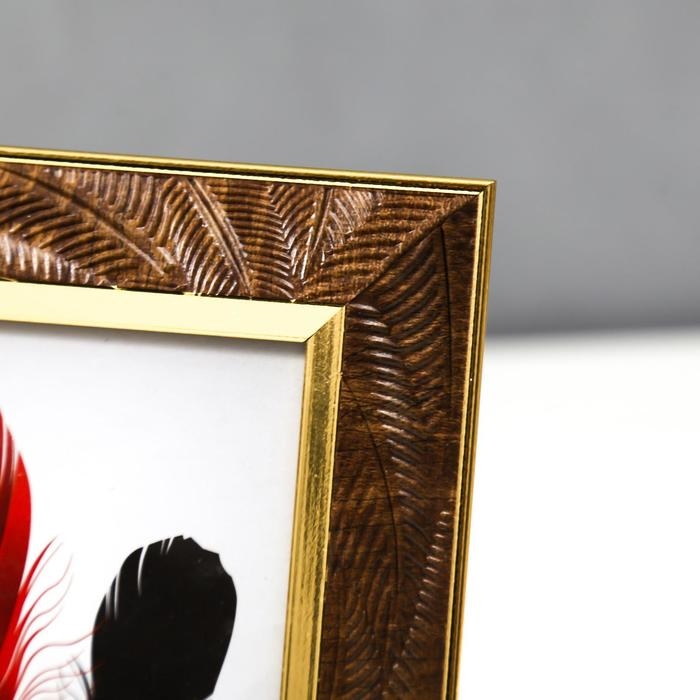 Фоторамка пластик 10х15 см Фоторамка пластик 10х15 см "Листья на шоколаде, золотая двойная рамка" 19,8х14,8 см