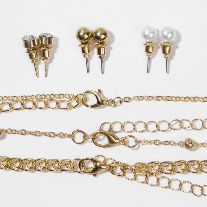 Набор: 3 колье, 3 пары пусет «Эстетика» сердце, цвет белый в золоте, 32 см Набор: 3 колье, 3 пары пусет «Эстетика» сердце, цвет белый в золоте, 32 см