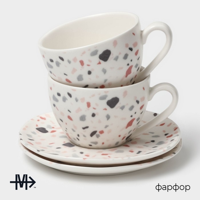 Набор чайный фарфоровый Magistro Terazzo, 4 предмета: 2 чашки 150 мл, 2 блюдца d=12,5 см Набор чайный фарфоровый Magistro Terazzo, 4 предмета: 2 чашки 150 мл, 2 блюдца d=12,5 см