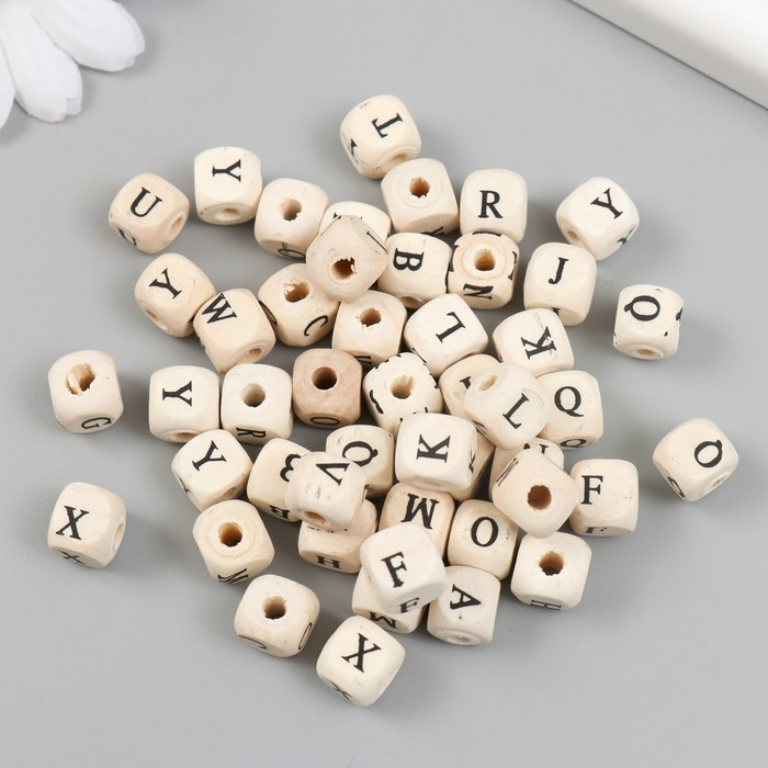 Набор бусин для творчества дерево Набор бусин для творчества дерево "Английский алфавит" (набор50 шт) 1х1х1 см