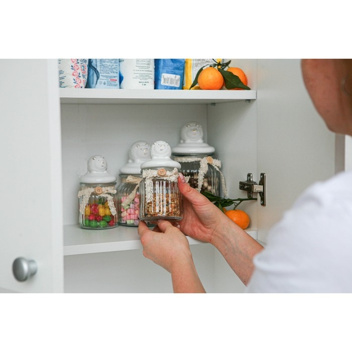 Банка стеклянная для хранения сыпучих продуктов Доляна «Ёжик в золотом», 230 мл, 7,8×15 см, с керамической крышкой