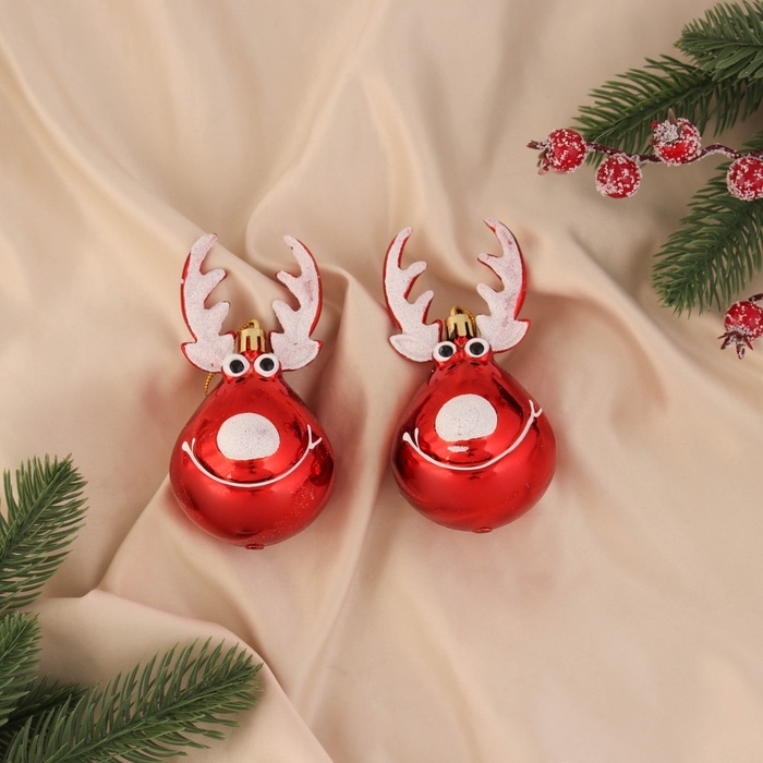 Украшение ёлочное Украшение ёлочное "Улыбчивый олень" (набор 2 шт) 10х5 см, красный