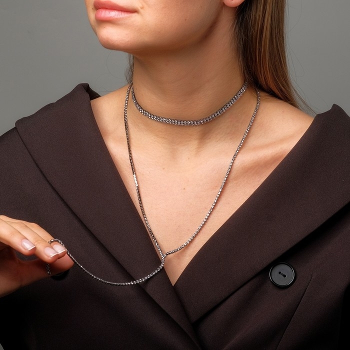 Чокер «Лёд», цвет белый в сером металле 2 ряда, 44,5 см Чокер «Лёд», цвет белый в сером металле 2 ряда, 44,5 см