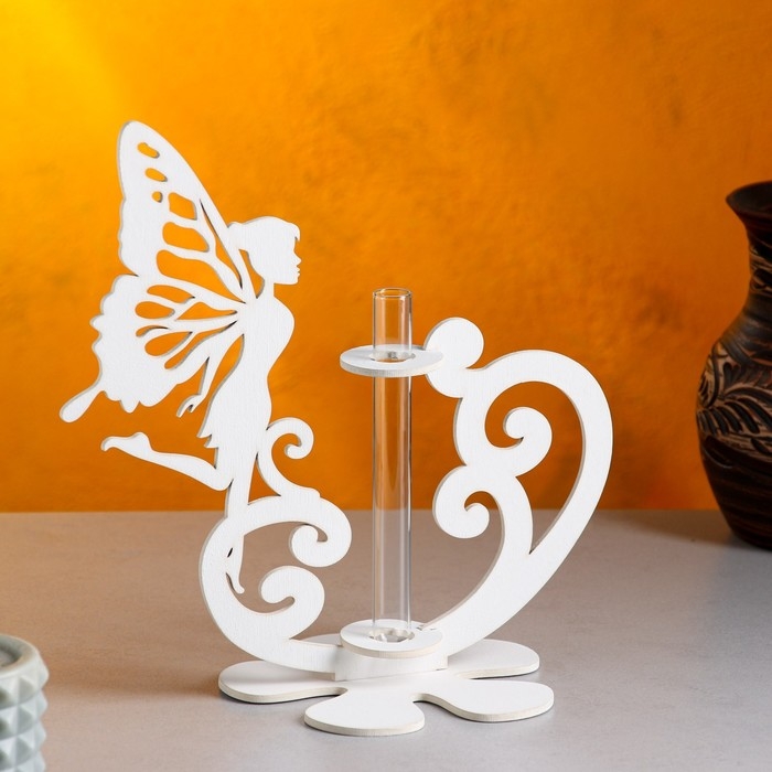 Кашпо деревянное 13.5×13×24 см с 1 колбой  Кашпо деревянное 13.5×13×24 см с 1 колбой "Фея", белый Дарим Красиво