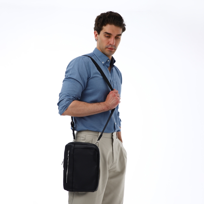 Сумка мужская через плечо TEXTURA, искусственная кожа, цвет чёрный Сумка мужская через плечо TEXTURA, искусственная кожа, цвет чёрный