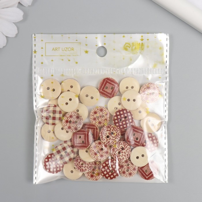Пуговицы дерево для творчества 2 прокола Пуговицы дерево для творчества 2 прокола "Узоры" кофейный набор 40 шт 1,5х1,5х0,4 см