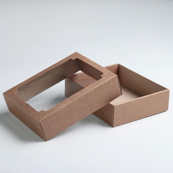 Коробка сборная без печати крышка-дно бурая с окном 18 х 15 х 5 см, набор 5 шт. Коробка сборная без печати крышка-дно бурая с окном 18 х 15 х 5 см, набор 5 шт.