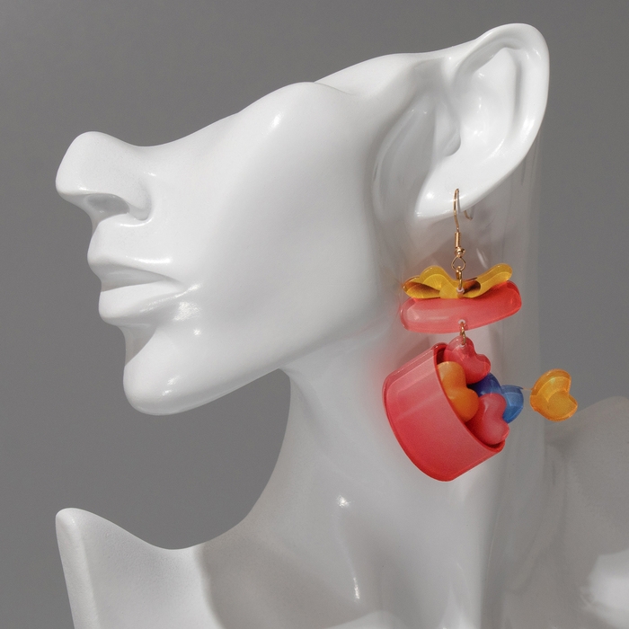 Серьги «Сердца» коробочки, цветные в золоте Серьги «Сердца» коробочки, цветные в золоте