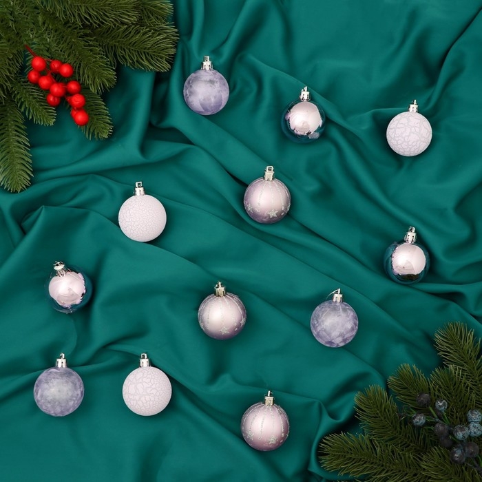 Набор шаров пластик d-5 см, 12 шт Набор шаров пластик d-5 см, 12 шт "Морозная ночь" сиреневый