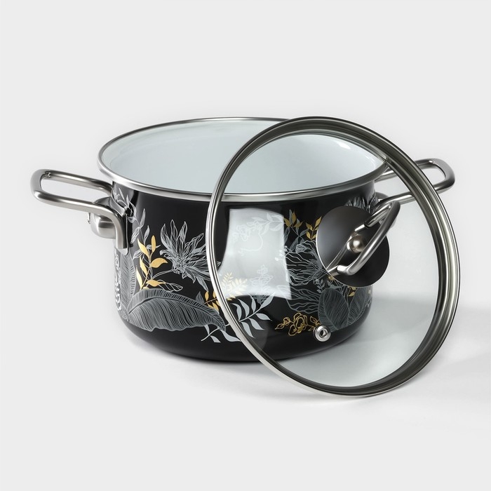 Кастрюля эмалированная Magia, 2 л, стеклянная крышка, индукция, чёрный Кастрюля эмалированная Magia, 2 л, стеклянная крышка, индукция, чёрный