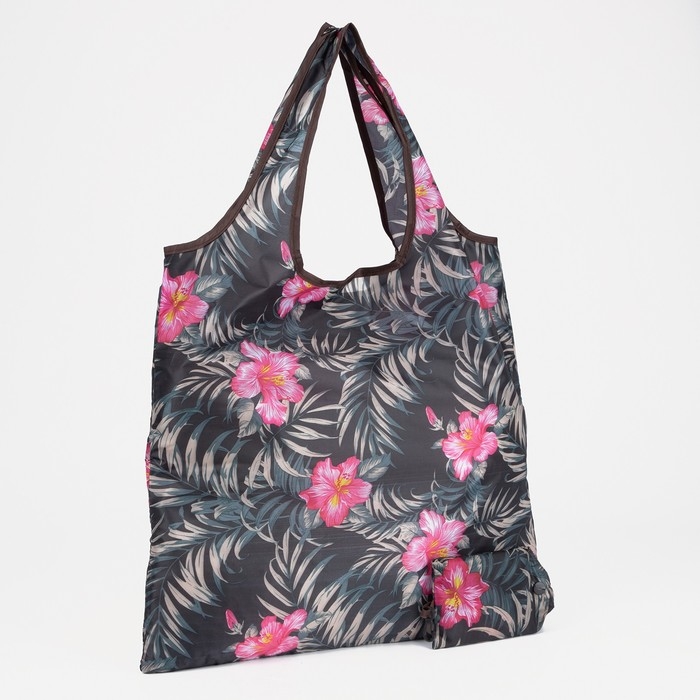 Сумка хозяйственная без застежки, складная, цвет чёрный/розовый Сумка хозяйственная без застежки, складная, цвет чёрный/розовый