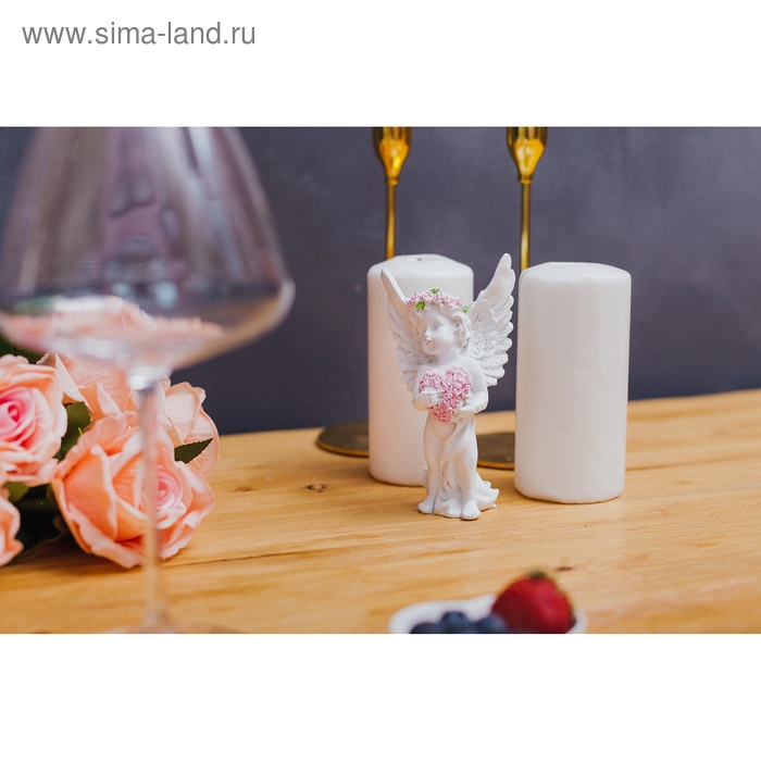 Сувенир полистоун Сувенир полистоун "Ангел в розовом венке с сердцем из роз" МИКС 15х7,8х5,5 см