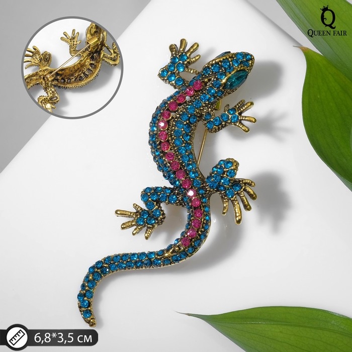 Брошь «Ящерица» изогнутая, цветная в чернёном золоте Брошь «Ящерица» изогнутая, цветная в чернёном золоте