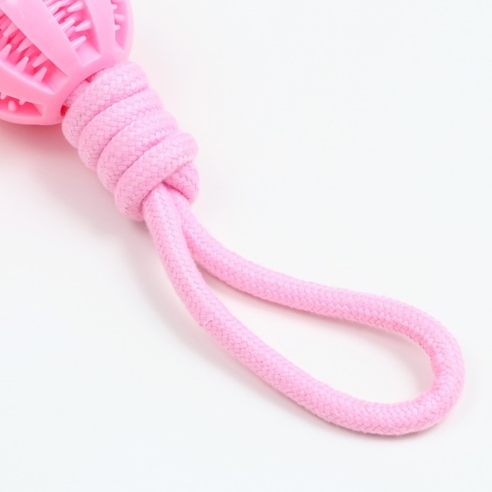 Игрушка канатная плетёная с мячом, до 35 см, до 115 г, розовая Игрушка канатная плетёная с мячом, до 35 см, до 115 г, розовая