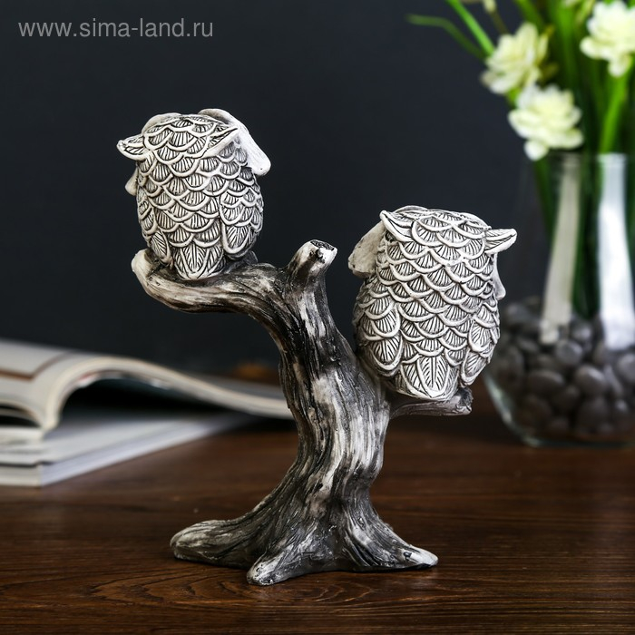 Сувенир полистоун Сувенир полистоун "Два маленьких филина с большими глазами на дереве" 16,5х14,5х6 см