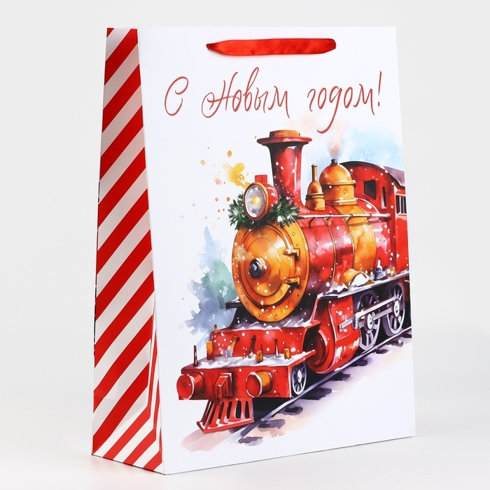 Новый год. Пакет подарочный новогодний ламинированный «Новогодний поезд», L 31 х 40 х 11.5 см, Новый год Новый год. Пакет подарочный новогодний ламинированный «Новогодний поезд», L 31 х 40 х 11.5 см, Новый год