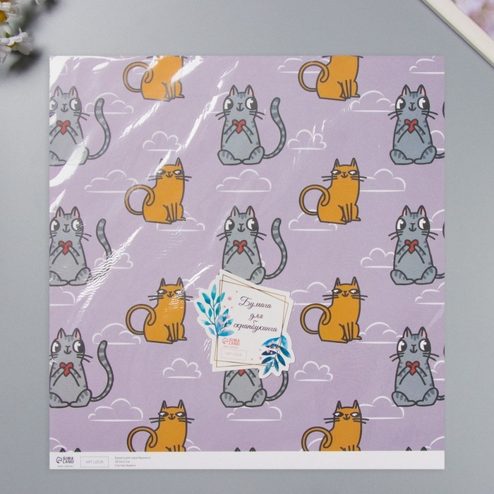 Бумага для скрапбукинга Бумага для скрапбукинга "Котики" плотность 180 гр набор 5 шт 30,5х32 см