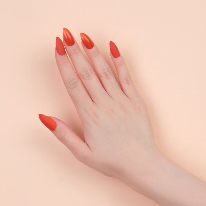 Накладные ногти, 24 шт, с клеевыми пластинами, форма миндаль, цвет коралловый Накладные ногти, 24 шт, с клеевыми пластинами, форма миндаль, цвет коралловый