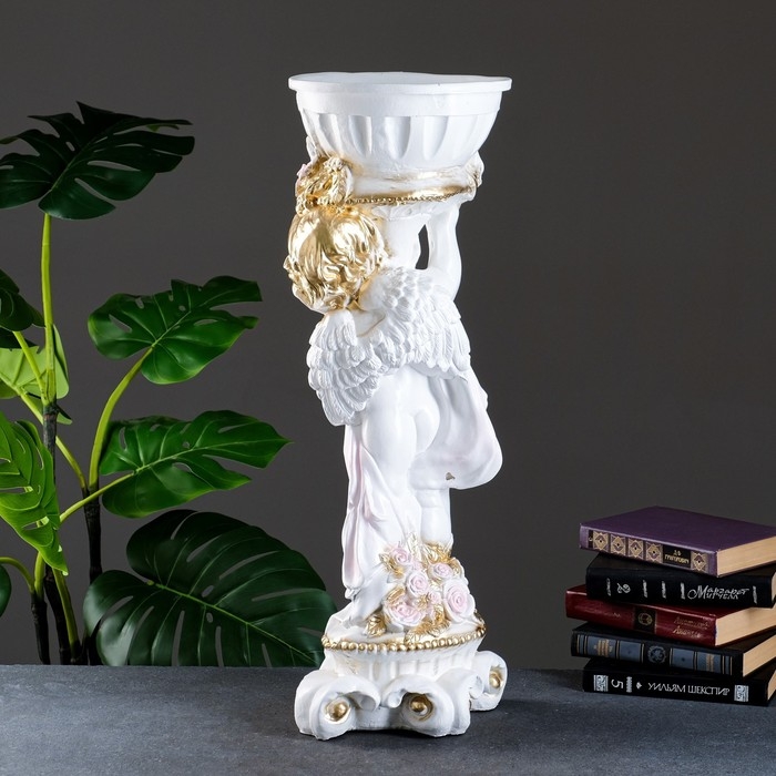 Фигурное кашпо  Фигурное кашпо "Ангел с розами", бело-золотой, 1,8 л/ 24х27х70см