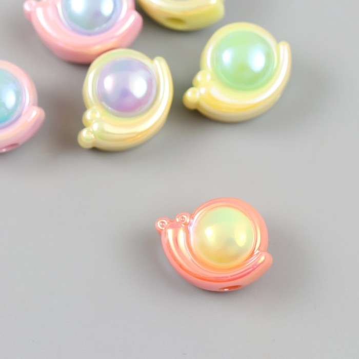 Бусина для творчества пластик Бусина для творчества пластик "Улитка" набор 6 шт. цветная с перламутром МИКС 1,4х1,8 см