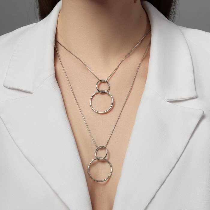 Кулон «Цепь» меланхолия, сплетение круги и овалы, цвет серебро, 60 см