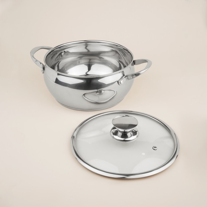 Кастрюля из нержавеющей стали SL Home «Олла», 4 л, d=22 см, h=10,5 см, с крышкой, капсульное дно, индукция Кастрюля из нержавеющей стали SL Home «Олла», 4 л, d=22 см, h=10,5 см, с крышкой, капсульное дно, индукция