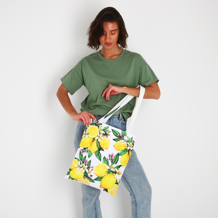 Сумка шопер «Лимоны» 35х0.5х40 см, отд без молнии, без подклада, белая Сумка шопер «Лимоны» 35х0.5х40 см, отд без молнии, без подклада, белая