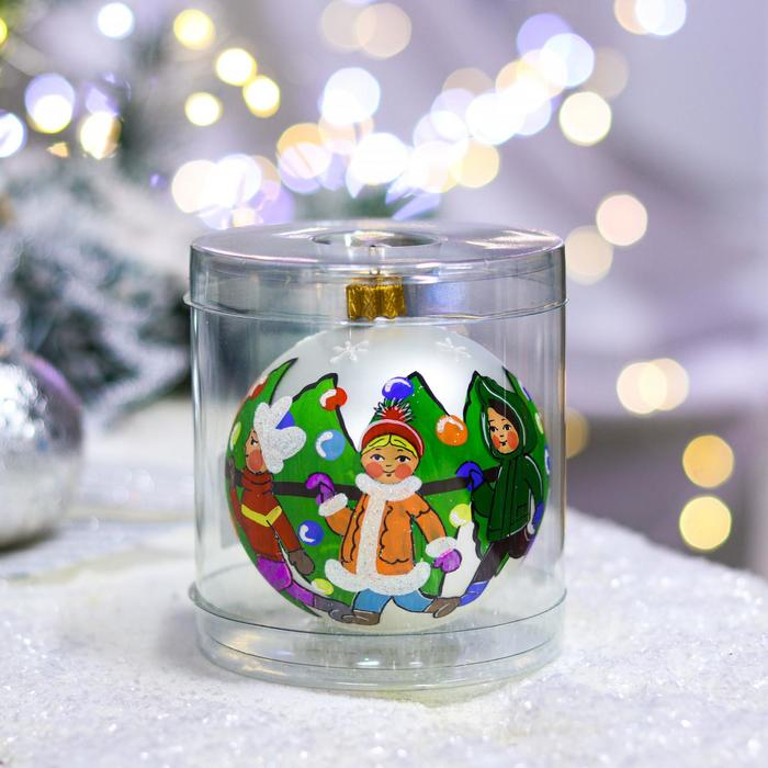 Ёлочная игрушка Шар «Хоровод», 80 мм, ручная роспись, стекло Ёлочная игрушка Шар «Хоровод», 80 мм, ручная роспись, стекло