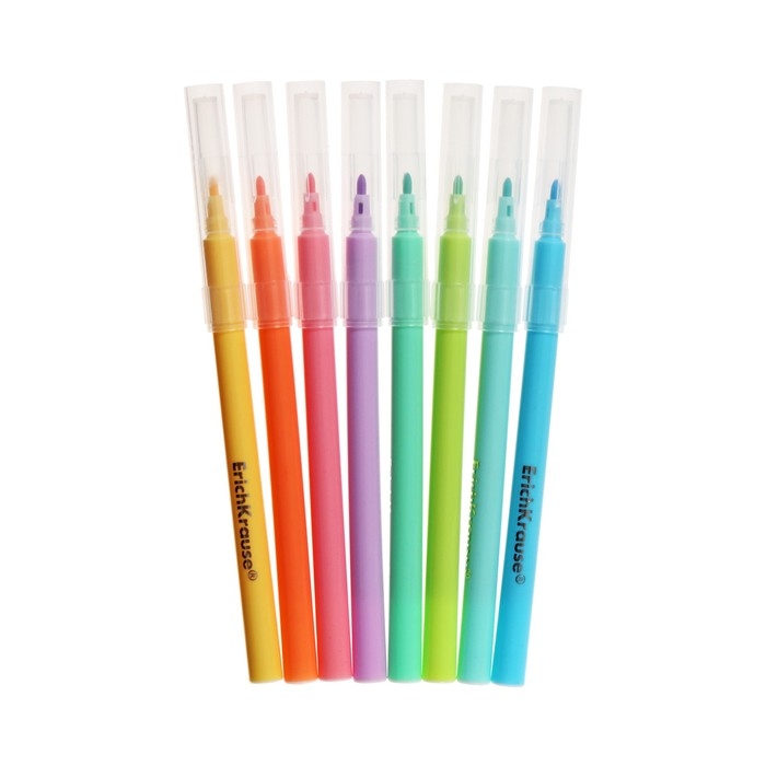 Фломастеры 8 цветов ErichKrause Easy Washable Pastel, смываемые, вентилируемый колпачок, европодвес Фломастеры 8 цветов ErichKrause Easy Washable Pastel, смываемые, вентилируемый колпачок, европодвес
