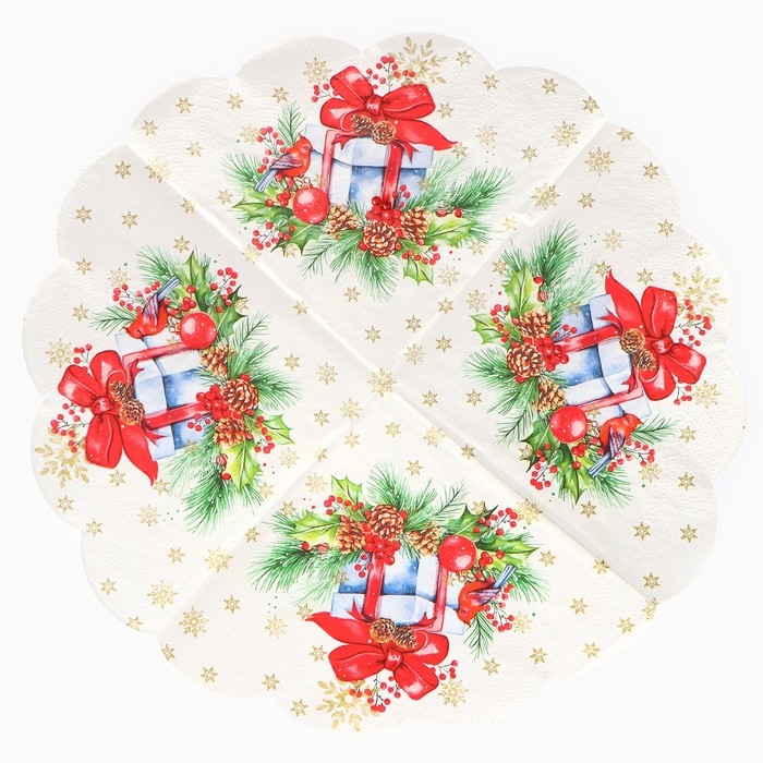 Новогодние салфетки бумажные круглые Art Bouquet Rondo «Подарок на новый год», 3 слоя, d 32 см, 12 шт Новогодние салфетки бумажные круглые Art Bouquet Rondo «Подарок на новый год», 3 слоя, d 32 см, 12 шт