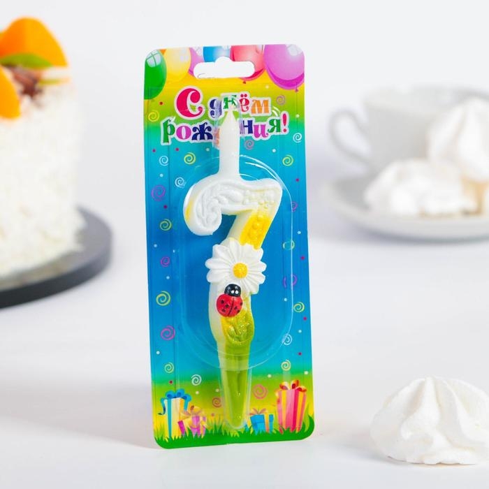 Свеча для торта Свеча для торта "Ромашки", 10,2 см, разноцветная цифра "7"