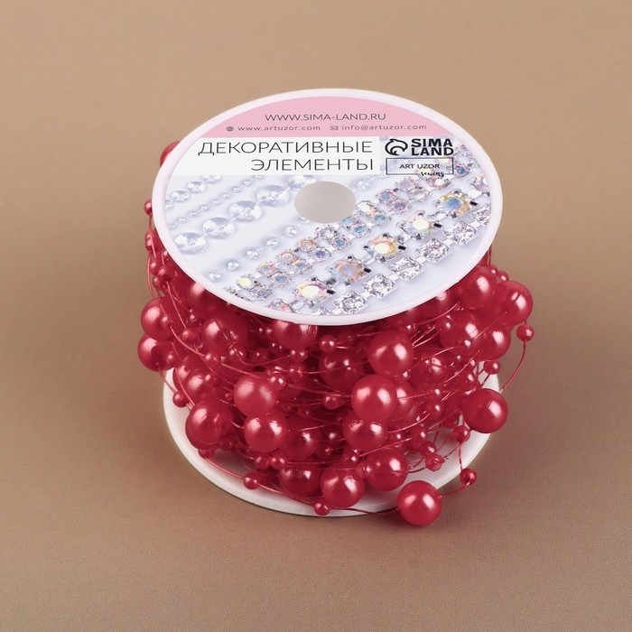 Жемчуг на леске, 3/8 мм, 9 ± 0,5 м, цвет красный Жемчуг на леске, 3/8 мм, 9 ± 0,5 м, цвет красный