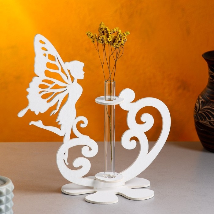 Кашпо деревянное 13.5×13×24 см с 1 колбой  Кашпо деревянное 13.5×13×24 см с 1 колбой "Фея", белый Дарим Красиво