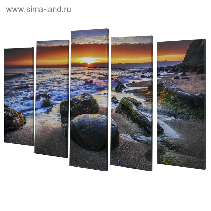 Картина модульная на подрамнике  Картина модульная на подрамнике "Закат на берегу" 125х80 см (2-25х63, 2-25х70, 1-25х80)
