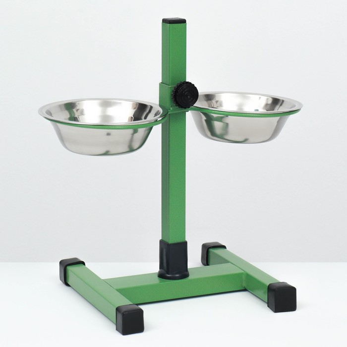 Подставка с мисками, 2 х 350 мл, высота 30 см, разборная, зелёная Подставка с мисками, 2 х 350 мл, высота 30 см, разборная, зелёная