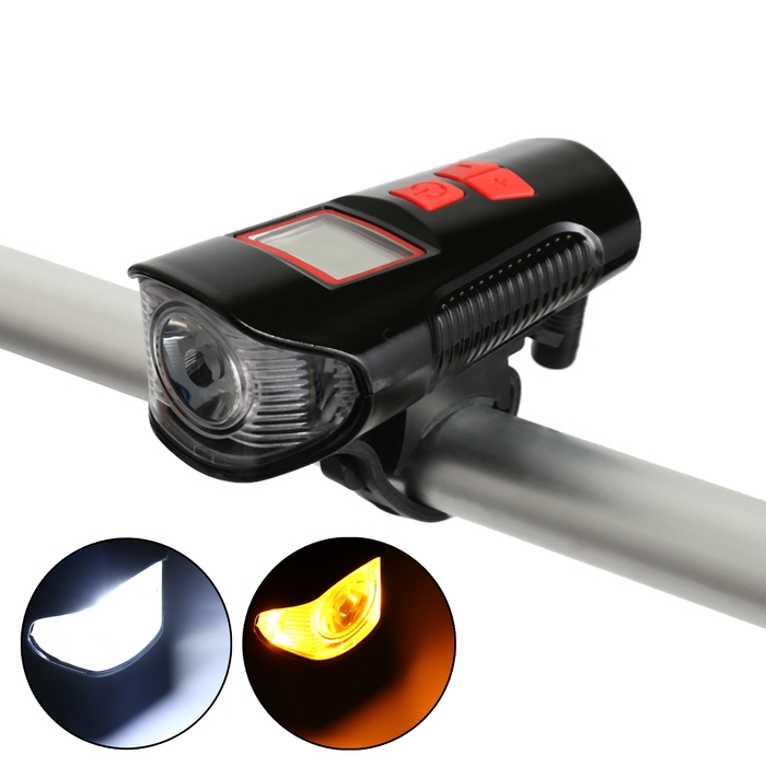 Фонарь велосипедный передний аккумуляторный, водонепроницаемый, 4 режима, сигнал, спидометр