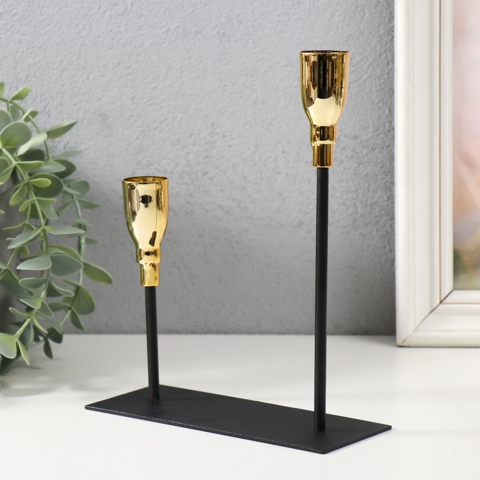 Подсвечник металл на 2 свечи  Подсвечник металл на 2 свечи "Ахиллес" чёрный с золотом 15,5х6х18,5 см