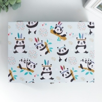 Шкатулка дерево "Панды-индейцы" кожзам и бархат 5,5х24х17 см Шкатулка дерево "Панды-индейцы" кожзам и бархат 5,5х24х17 см