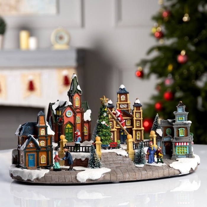 Светодиодная фигура «Рождественская площадь» 40 × 21 × 22 см, полистоун, батарейки ААх3 (не в комплекте), USB, свечение мульти Светодиодная фигура «Рождественская площадь» 40 × 21 × 22 см, полистоун, батарейки ААх3 (не в комплекте), USB, свечение мульти