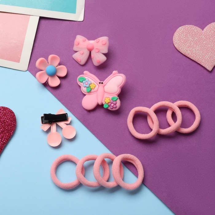 Набор для волос Набор для волос "Выбражулька" (10 резинок,4 зажима) бантики, розовый