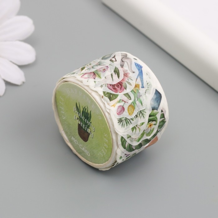 Наклейка бумага Наклейка бумага "Домашние цветы" 1,2 - 2,5 см 100 шт в рулоне 11х8 см