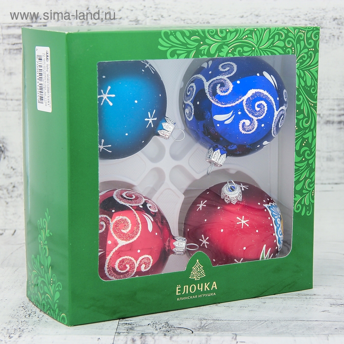 Набор новогодних шаров Набор новогодних шаров "Новогодняя сказка" (набор 4 шт) 7,5 см