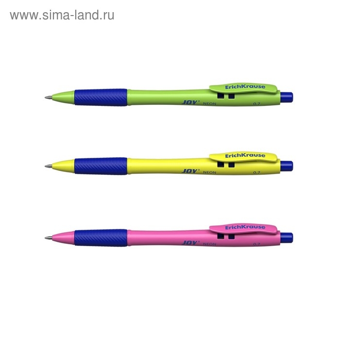 Набор ручек шариковых автоматических 3 штуки Ultra Glide Technology JOY Neon, резиновый упор, узел 0.7 мм, чернила синие, длина линии письма 1300 метров, европодвес Набор ручек шариковых автоматических 3 штуки Ultra Glide Technology JOY Neon, резиновый упор, узел 0.7 мм, чернила синие, длина линии письма 1300 метров, европодвес