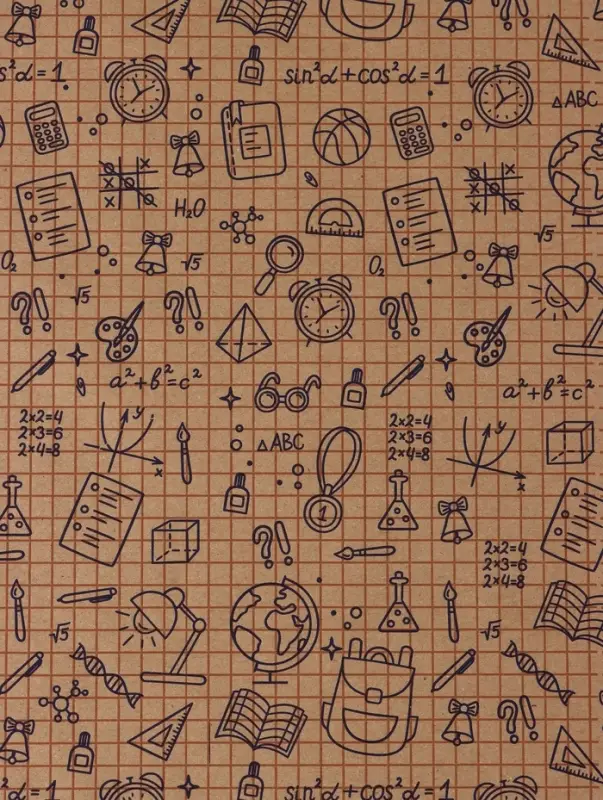 Бумага упаковочная крафт «Школьная пора», коричневый/синий на коричневом фоне 0.7×10±5%м Бумага упаковочная крафт «Школьная пора», коричневый/синий на коричневом фоне 0.7×10±5%м